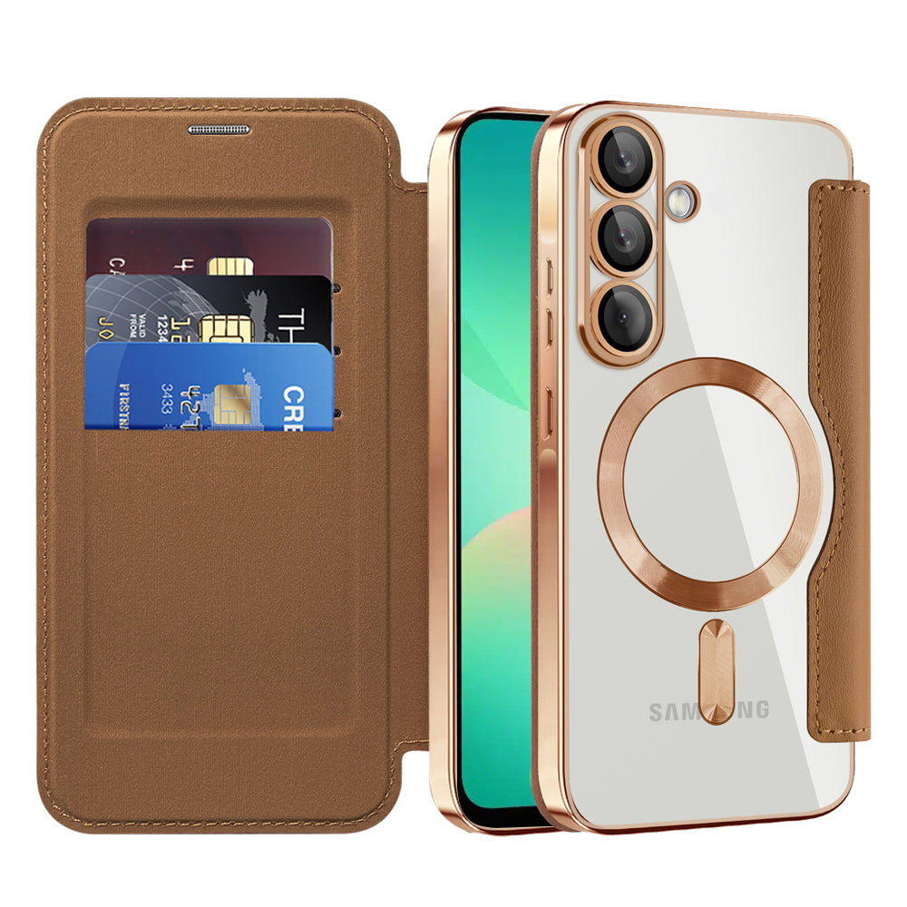 Coque MagSafe pour Samsung Galaxy A26 A266, Techsuit, SmartMag Book, Marron