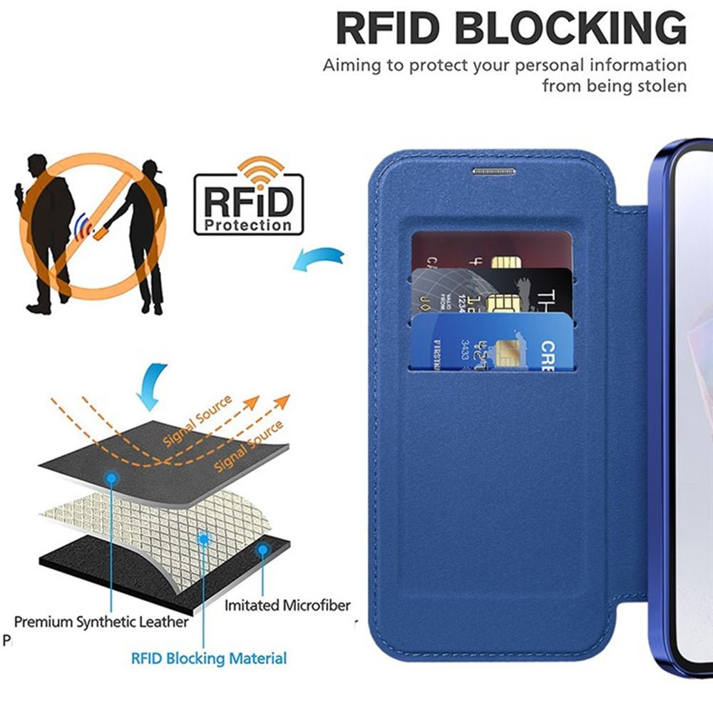 Coque MagSafe pour Samsung Galaxy A35 5G A356, Techsuit, SmartMag Book, Bleue