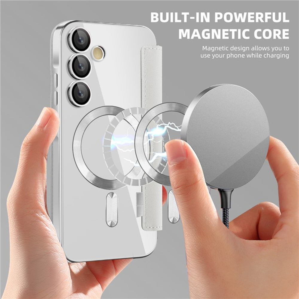 Coque MagSafe pour Samsung Galaxy A35 5G A356, Techsuit, SmartMag Book, Gris