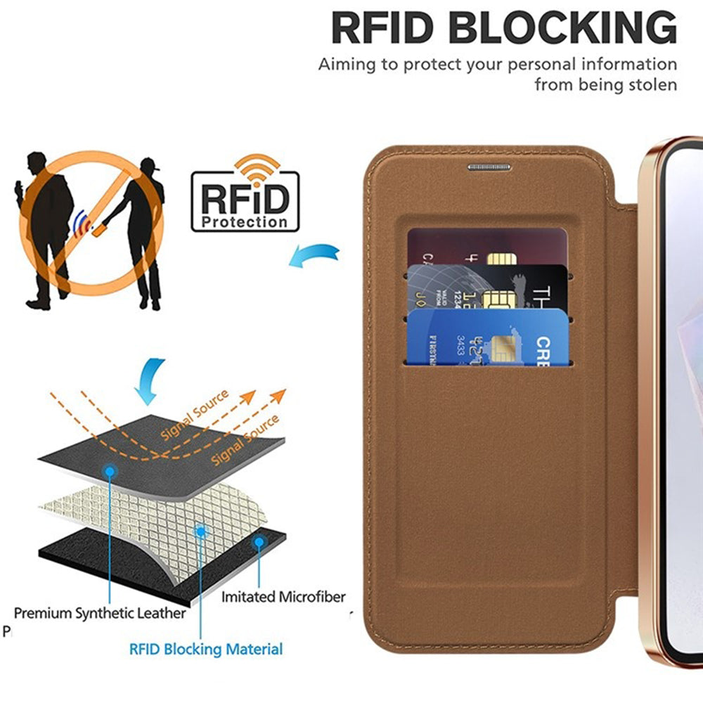 Coque MagSafe pour Samsung Galaxy A35 5G A356, Techsuit, SmartMag Book, Marron