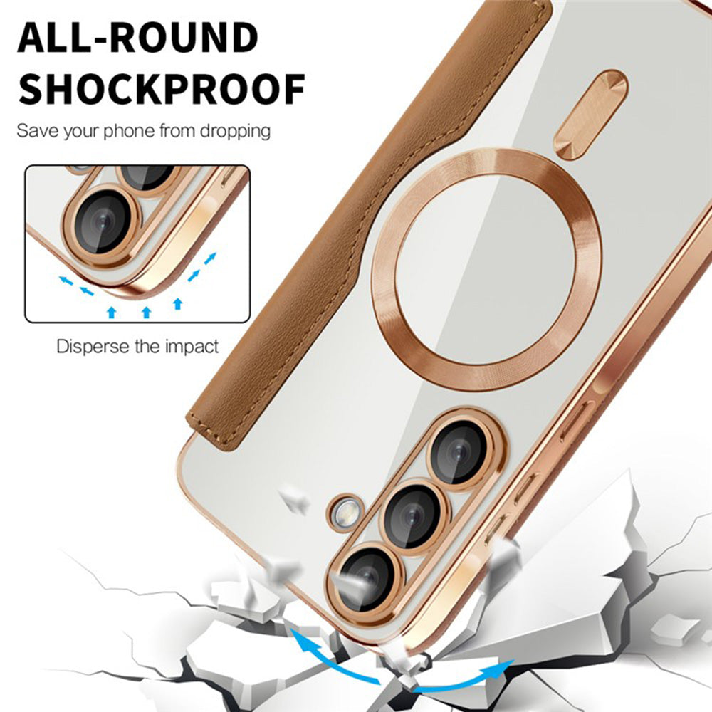 Coque MagSafe pour Samsung Galaxy A36 A366, Techsuit, SmartMag Book, Marron