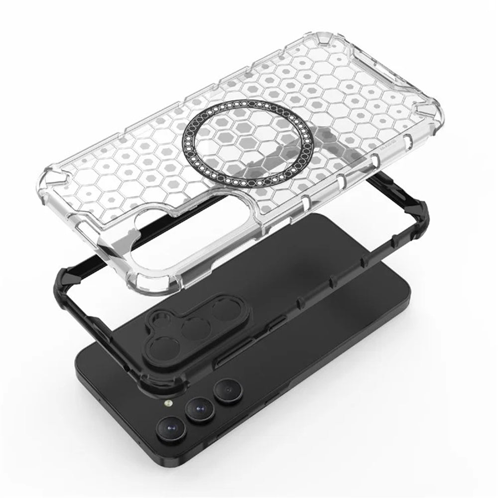 Coque MagSafe pour Samsung Galaxy A55 5G A556, Techsuit, HoneyComb Shield, Blanche