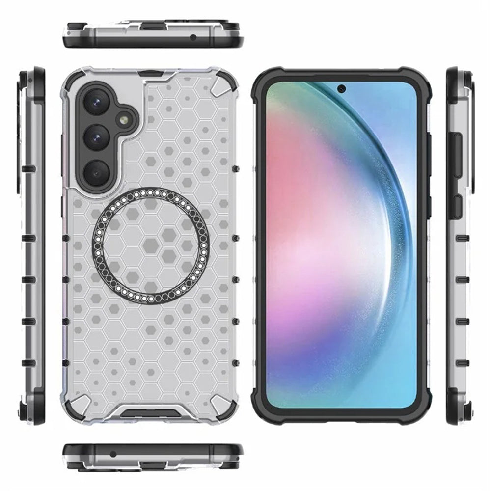 Coque MagSafe pour Samsung Galaxy A55 5G A556, Techsuit, HoneyComb Shield, Blanche