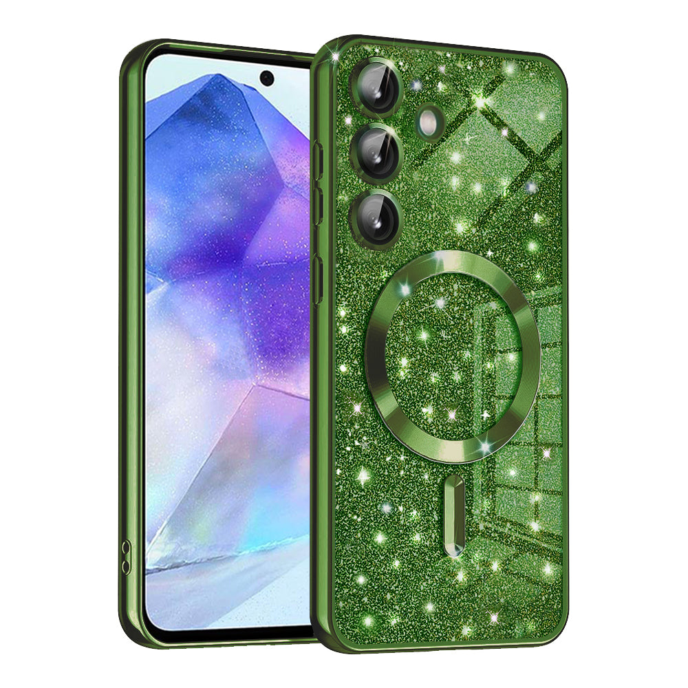 Coque MagSafe pour Samsung Galaxy A55 5G A556, Techsuit, Luxury Glitter, Vert Foncé