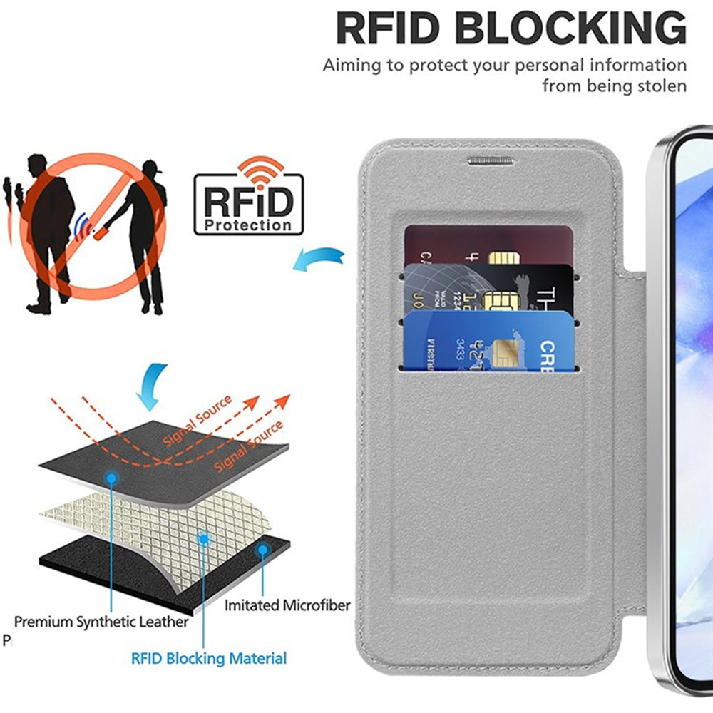 Coque MagSafe pour Samsung Galaxy A55 5G A556, Techsuit, SmartMag Book, Gris