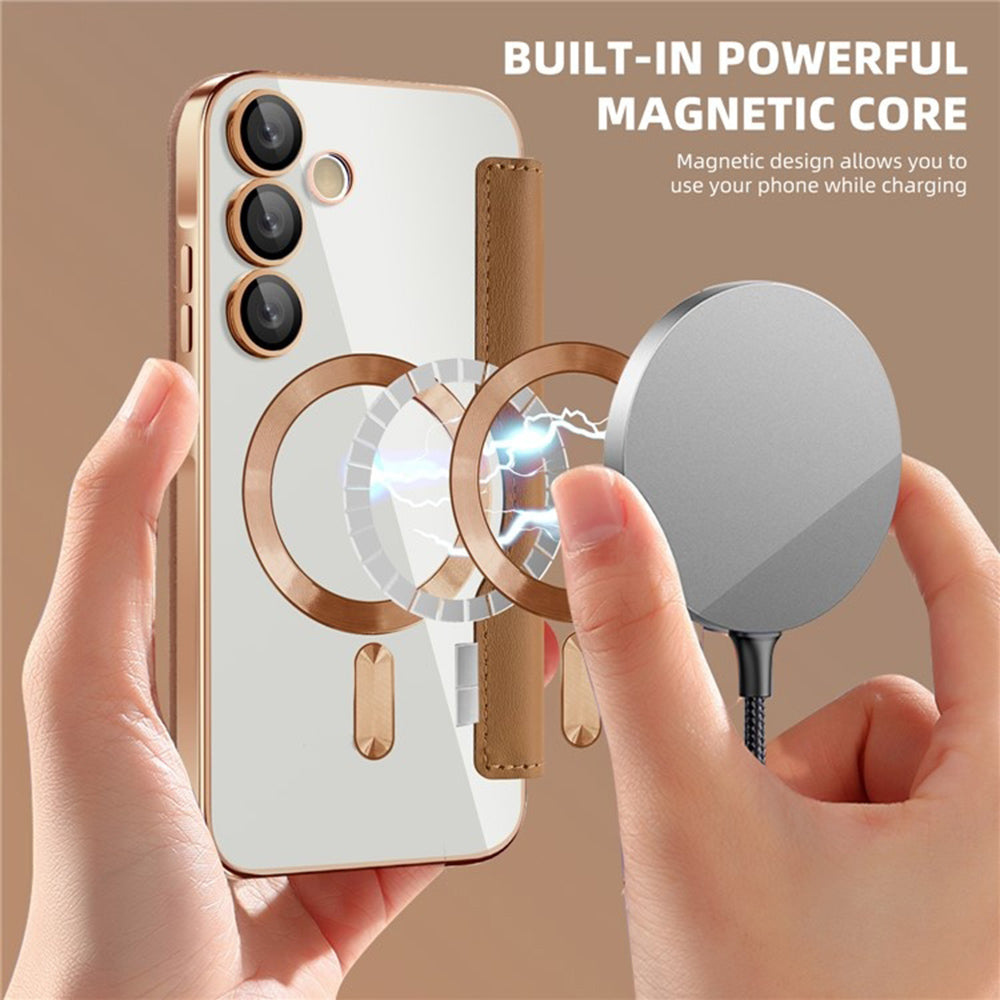 Coque MagSafe pour Samsung Galaxy A55 5G A556, Techsuit, SmartMag Book, Marron