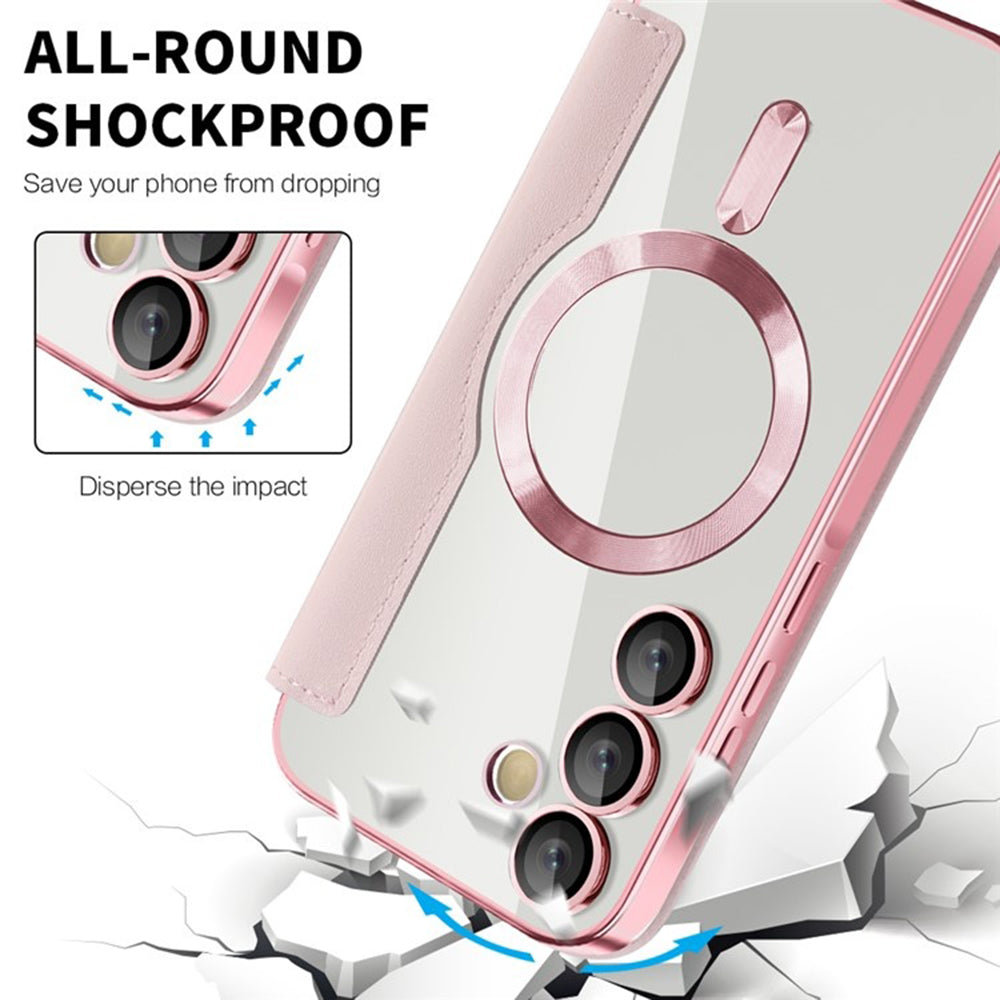 Coque MagSafe pour Samsung Galaxy A55 5G A556, Techsuit, SmartMag Book, Rose