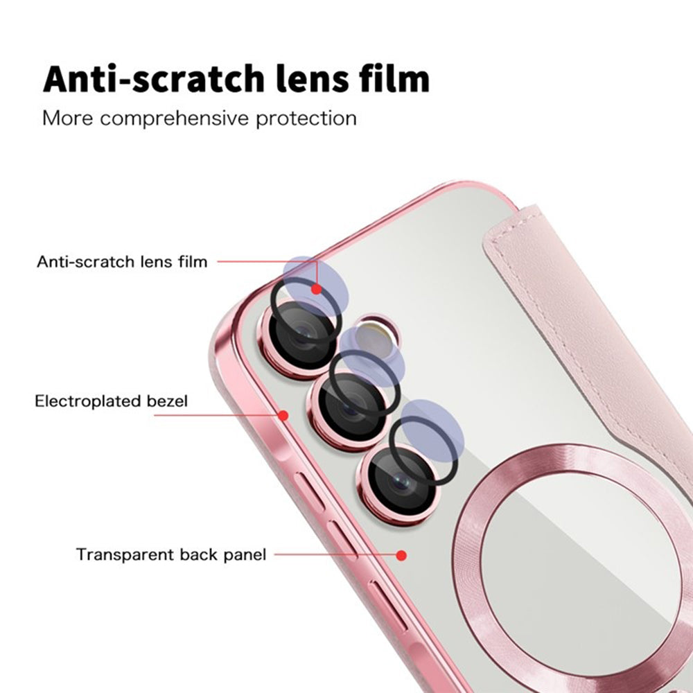 Coque MagSafe pour Samsung Galaxy A55 5G A556, Techsuit, SmartMag Book, Rose