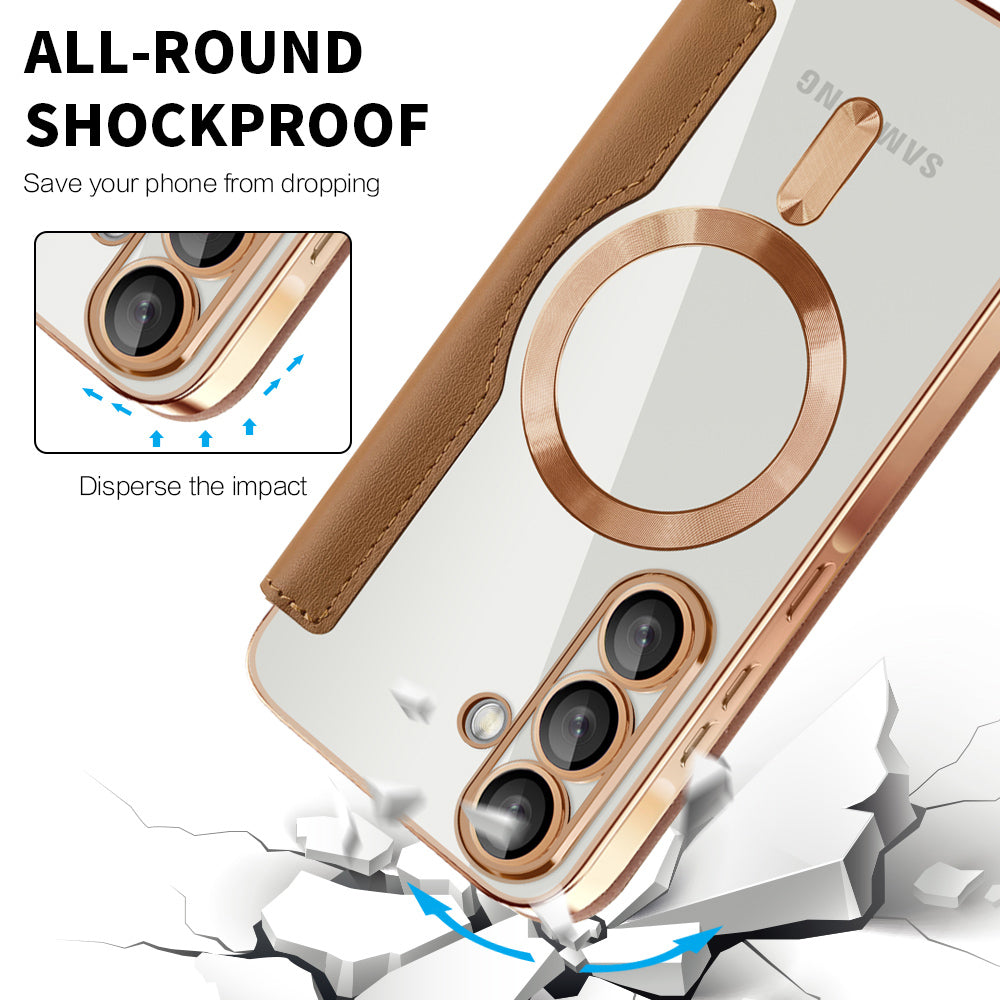 Coque MagSafe pour Samsung Galaxy A56 A566, Techsuit, SmartMag Book, Marron