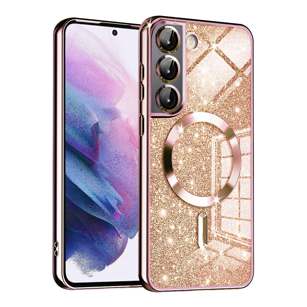 Coque MagSafe pour Samsung Galaxy S21 FE 5G G990, Techsuit, Luxury Glitter, Rose Doré
