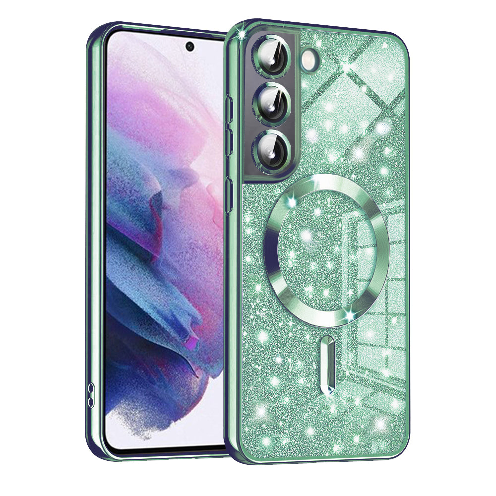 Coque MagSafe pour Samsung Galaxy S22 5G S901, Techsuit, Luxury Glitter, Vert Clair