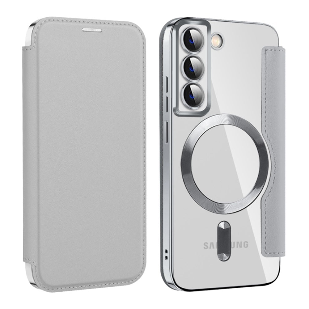 Coque MagSafe pour Samsung Galaxy S22 5G S901, Techsuit, SmartMag Book, Gris
