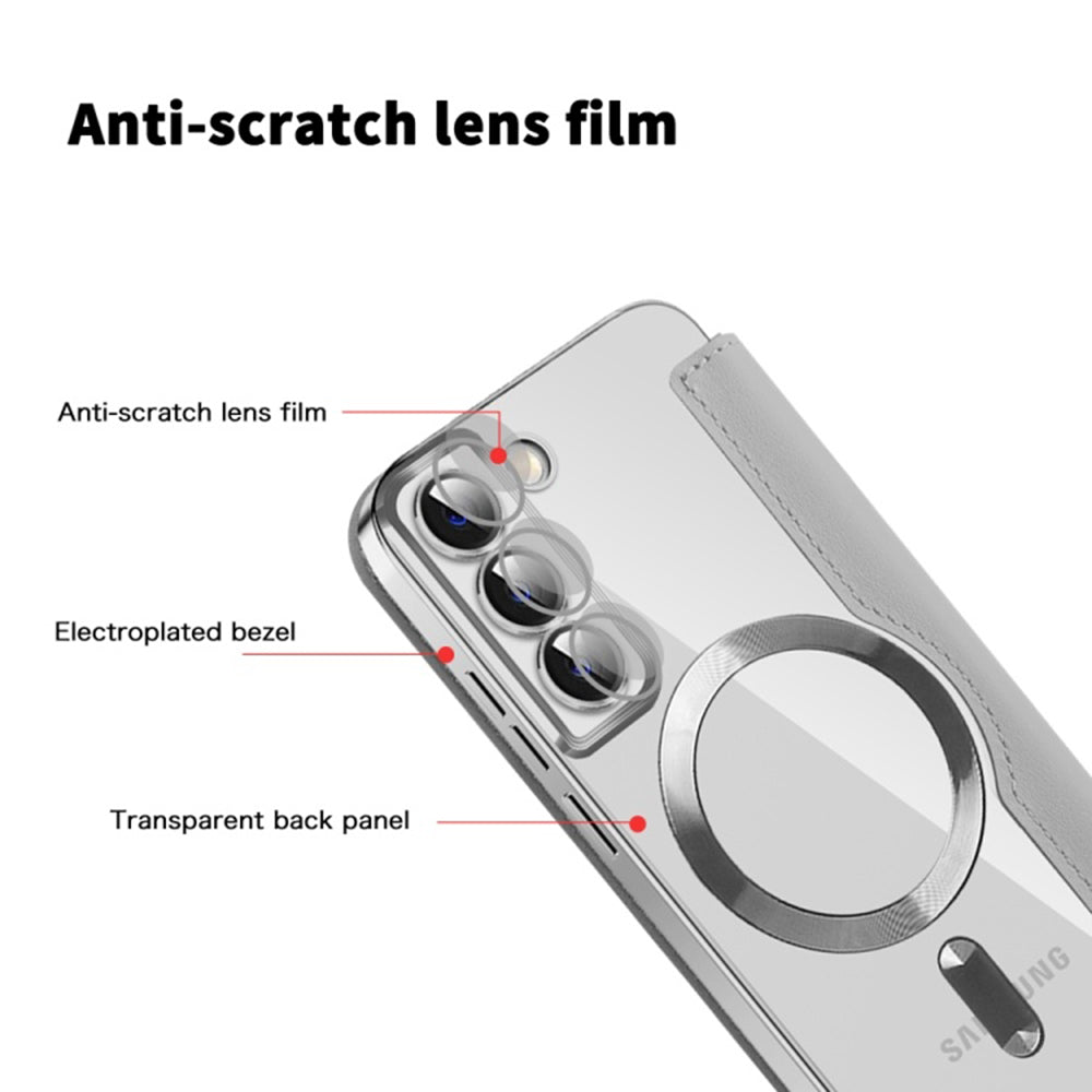Coque MagSafe pour Samsung Galaxy S22 5G S901, Techsuit, SmartMag Book, Gris