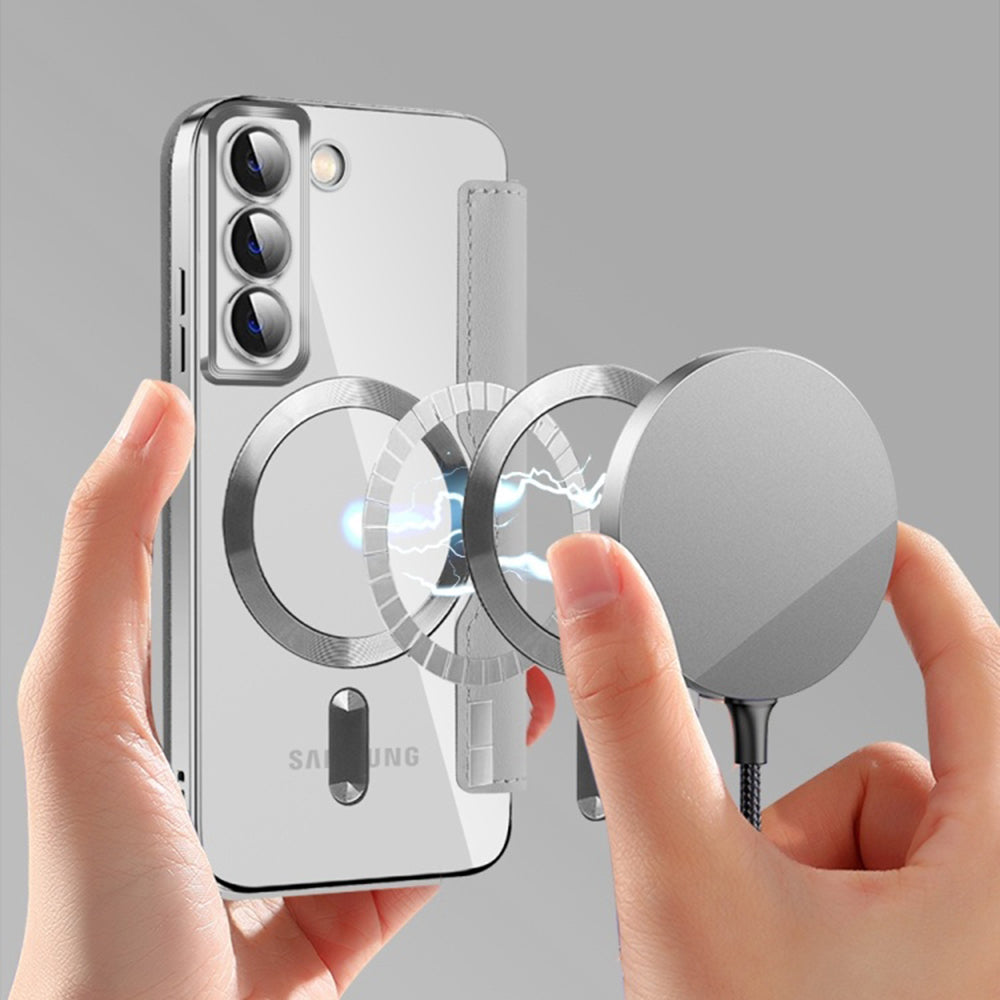 Coque MagSafe pour Samsung Galaxy S22 5G S901, Techsuit, SmartMag Book, Gris
