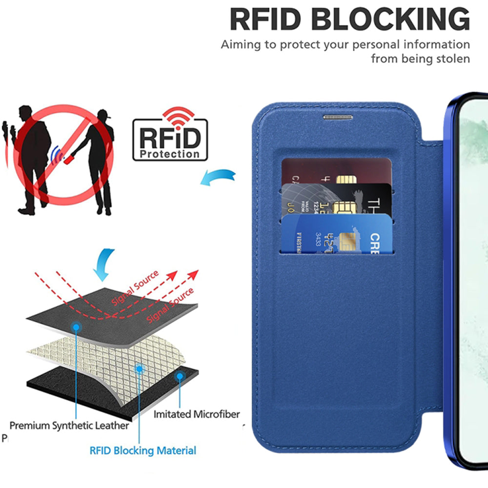 Coque MagSafe pour Samsung Galaxy S22+ 5G S906, Techsuit, SmartMag Book, Bleue