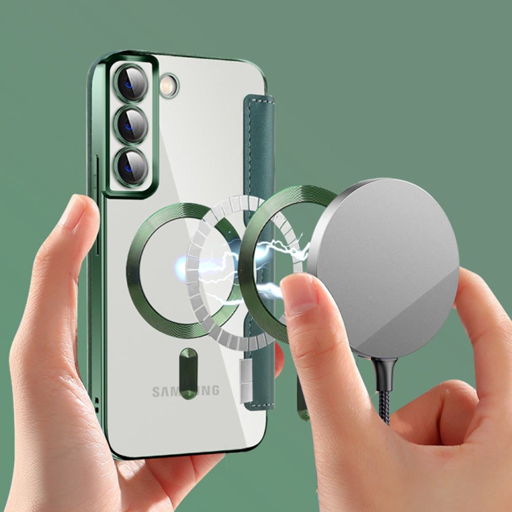 Coque MagSafe pour Samsung Galaxy S22+ 5G S906, Techsuit, SmartMag Book, Vert