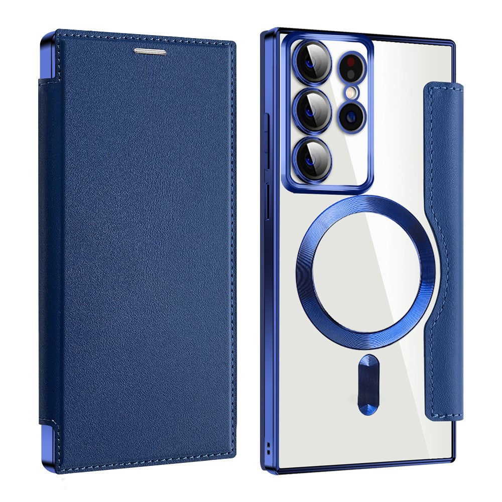 Coque MagSafe pour Samsung Galaxy S22 Ultra 5G S908, Techsuit, SmartMag Book, Bleue