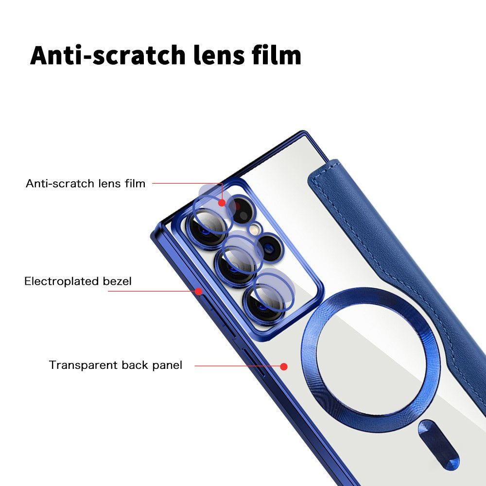 Coque MagSafe pour Samsung Galaxy S22 Ultra 5G S908, Techsuit, SmartMag Book, Bleue