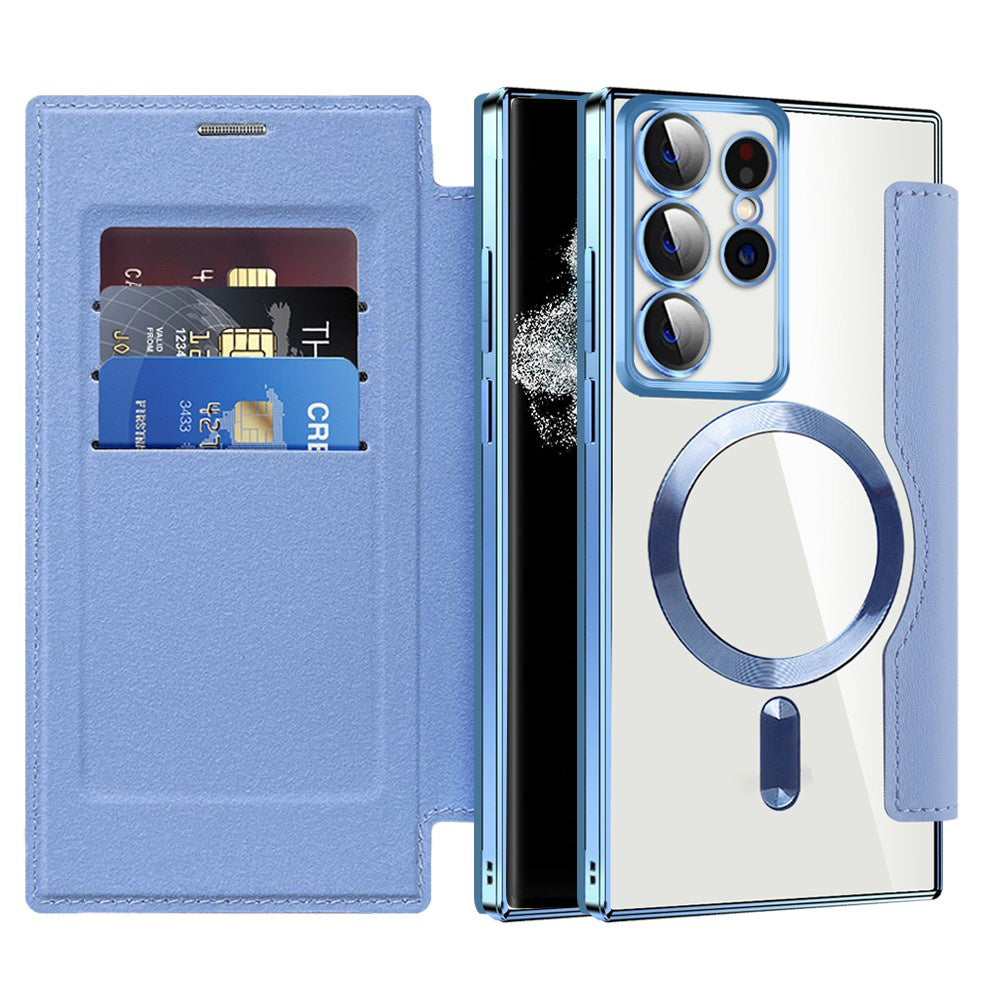 Coque MagSafe pour Samsung Galaxy S22 Ultra 5G S908, Techsuit, SmartMag Book, Bleu