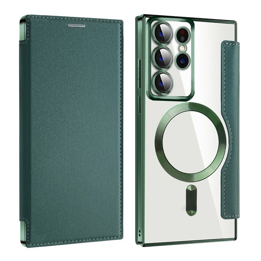 Coque MagSafe pour Samsung Galaxy S22 Ultra 5G S908, Techsuit, SmartMag Book, Vert