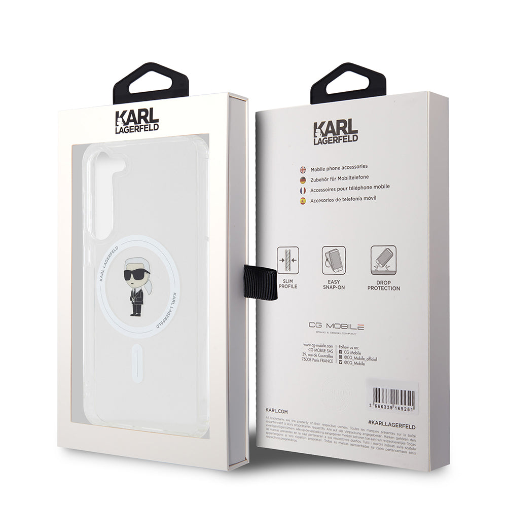 Coque MagSafe pour Samsung Galaxy S23+ S916, Karl Lagerfeld, IML Ikonik Karl, Transparente