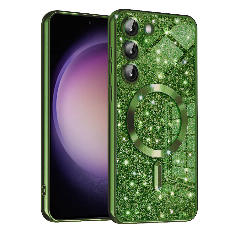 Coque MagSafe pour Samsung Galaxy S23+ S916, Techsuit, Luxury Glitter, Vert Foncé