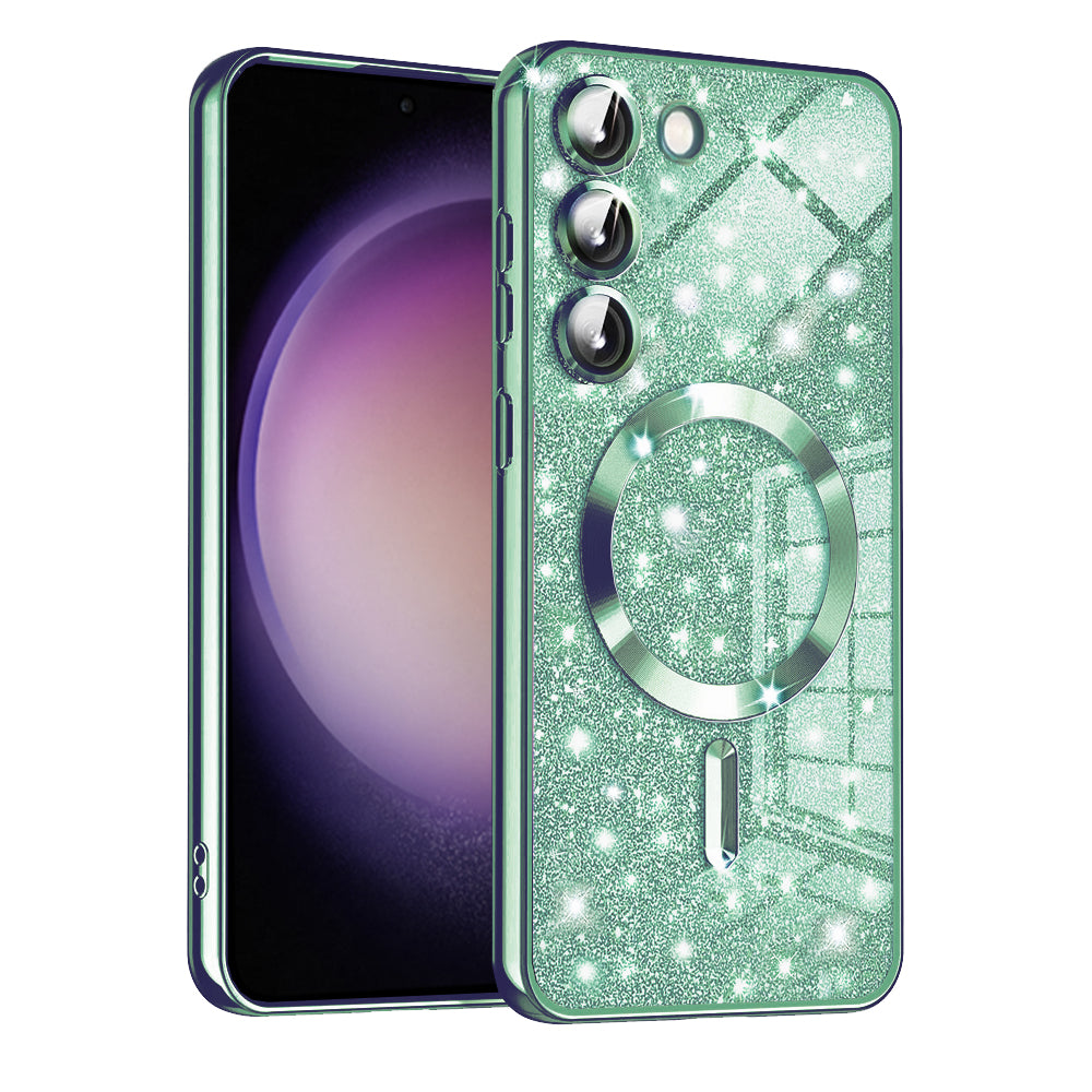 Coque MagSafe pour Samsung Galaxy S23 S911, Techsuit, Luxury Glitter, Vert Clair
