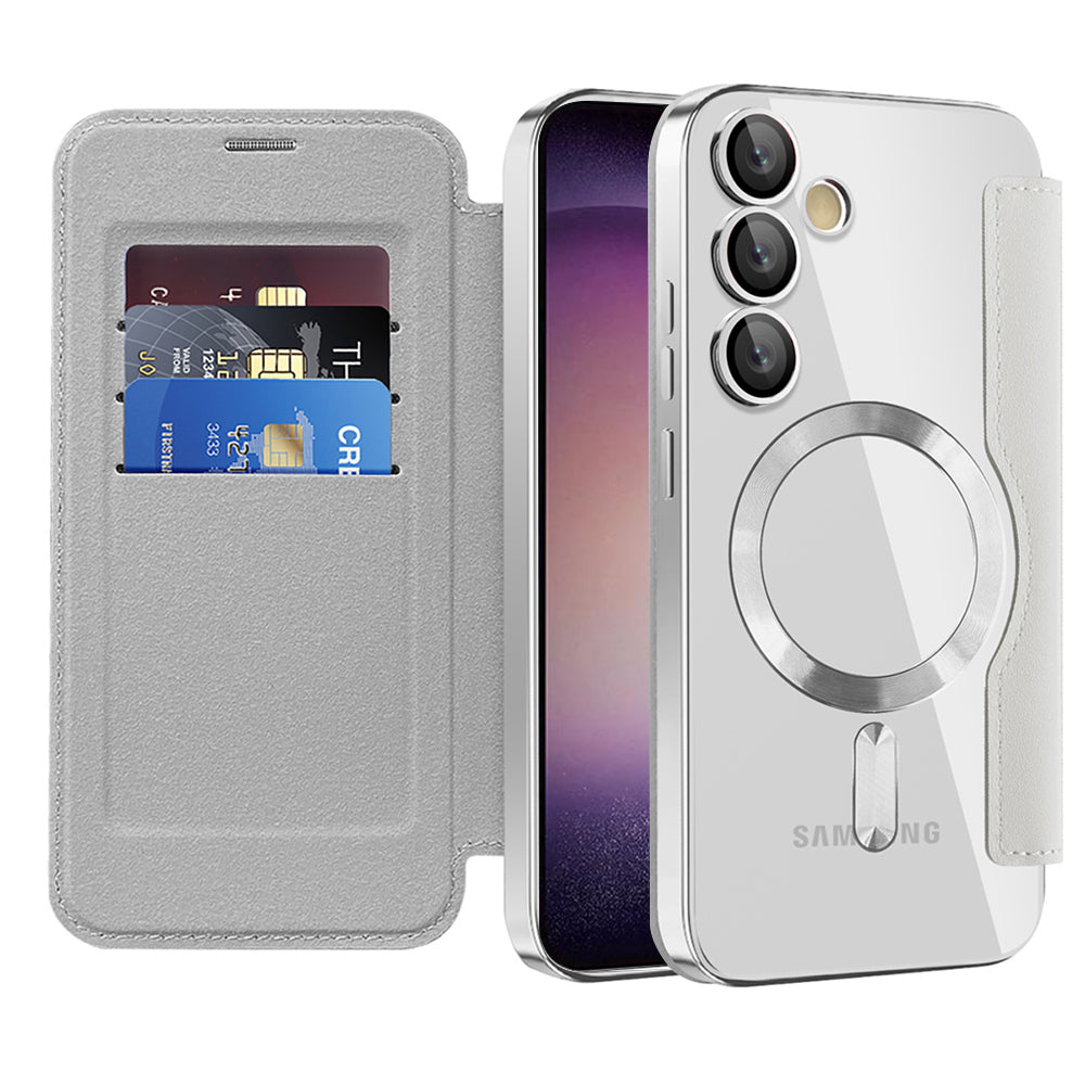 Coque MagSafe pour Samsung Galaxy S23 S911, Techsuit, SmartMag Book, Gris