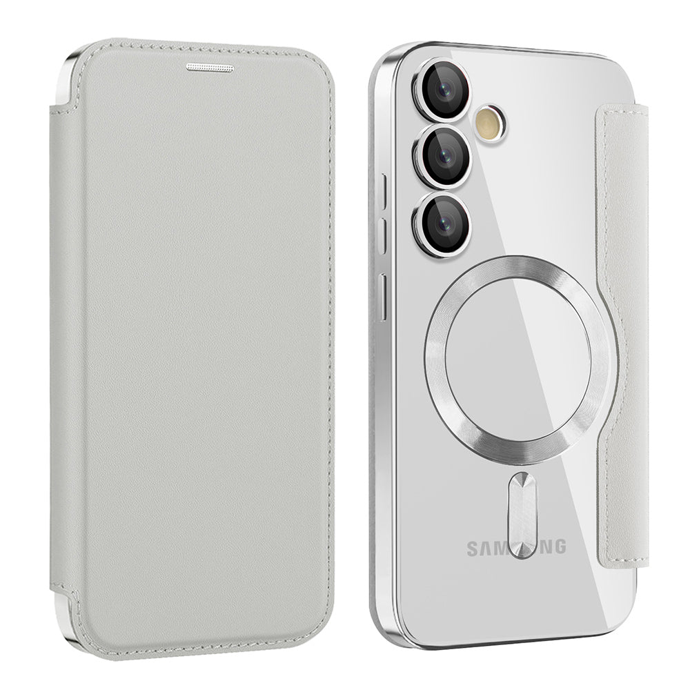 Coque MagSafe pour Samsung Galaxy S23 S911, Techsuit, SmartMag Book, Gris