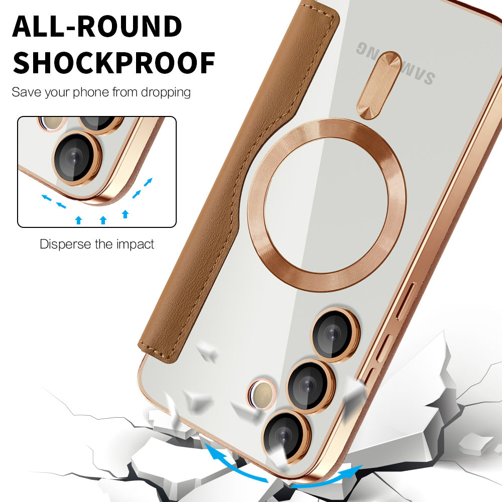 Coque MagSafe pour Samsung Galaxy S23 S911, Techsuit, SmartMag Book, Marron