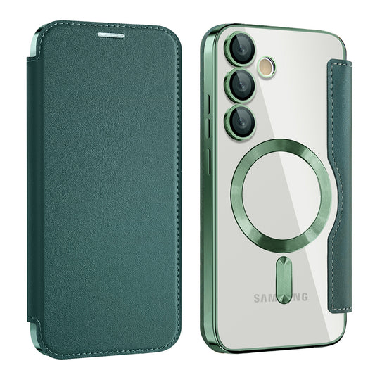 Coque MagSafe pour Samsung Galaxy S23 S911, Techsuit, SmartMag Book, Vert