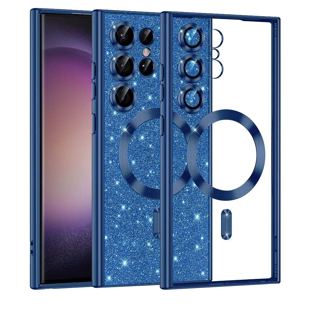 Coque MagSafe pour Samsung Galaxy S23 Ultra S918, Techsuit, Luxury Glitter, Bleu Foncé