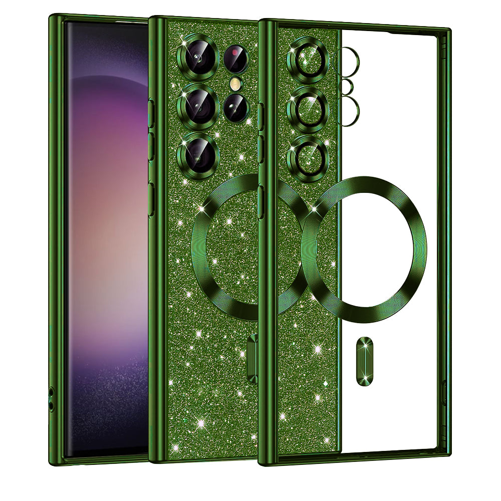 Coque MagSafe pour Samsung Galaxy S23 Ultra S918, Techsuit, Luxury Glitter, Vert Foncé
