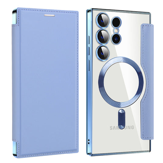 Coque MagSafe pour Samsung Galaxy S23 Ultra S918, Techsuit, SmartMag Book, Bleu