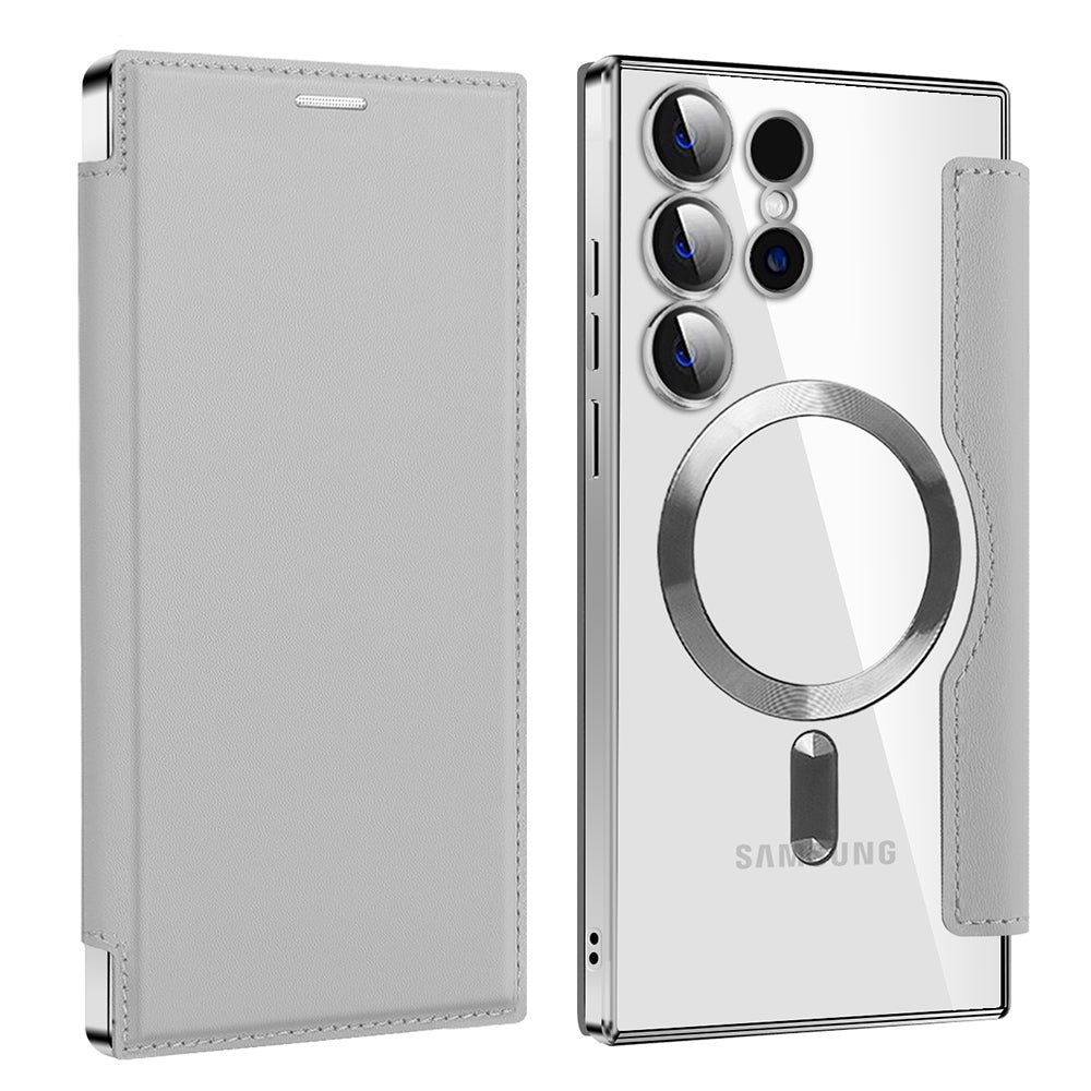 Coque MagSafe pour Samsung Galaxy S23 Ultra S918, Techsuit, SmartMag Book, Gris
