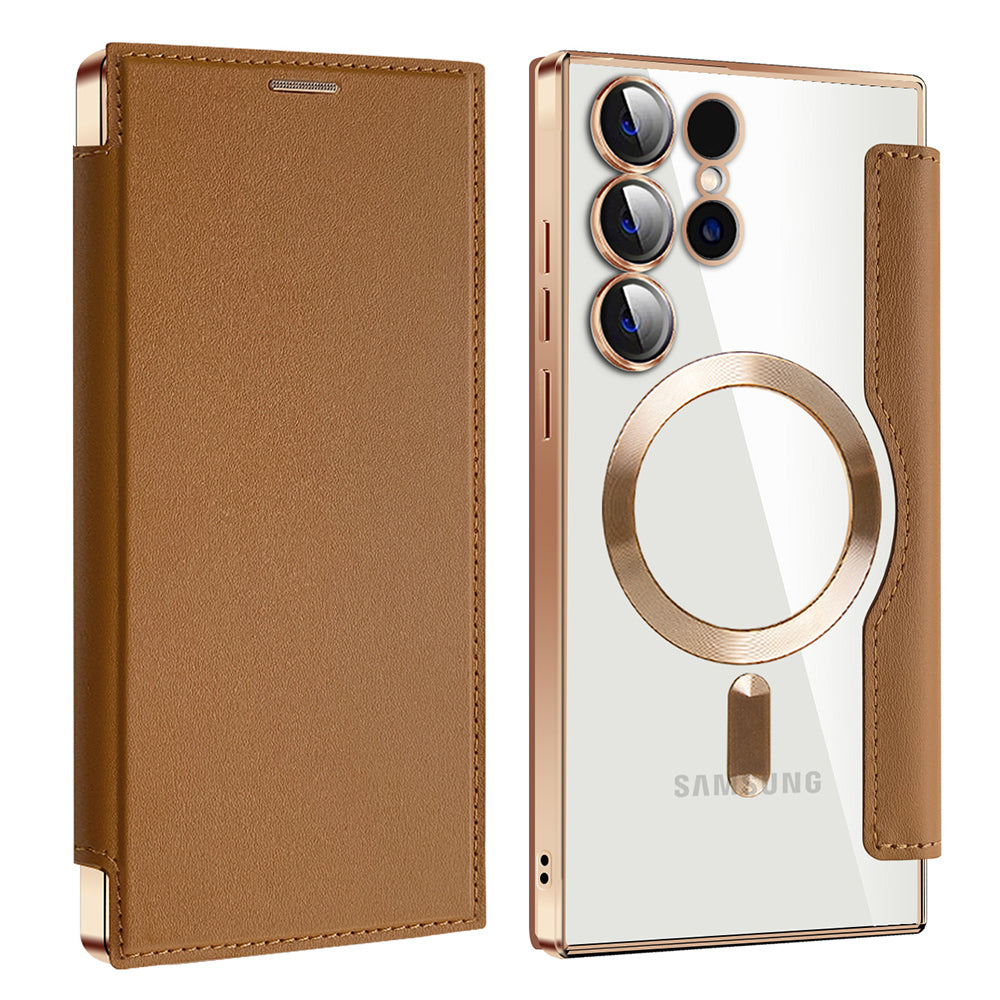 Coque MagSafe pour Samsung Galaxy S23 Ultra S918, Techsuit, SmartMag Book, Marron