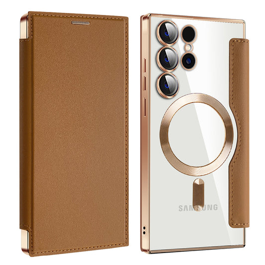 Coque MagSafe pour Samsung Galaxy S23 Ultra S918, Techsuit, SmartMag Book, Marron