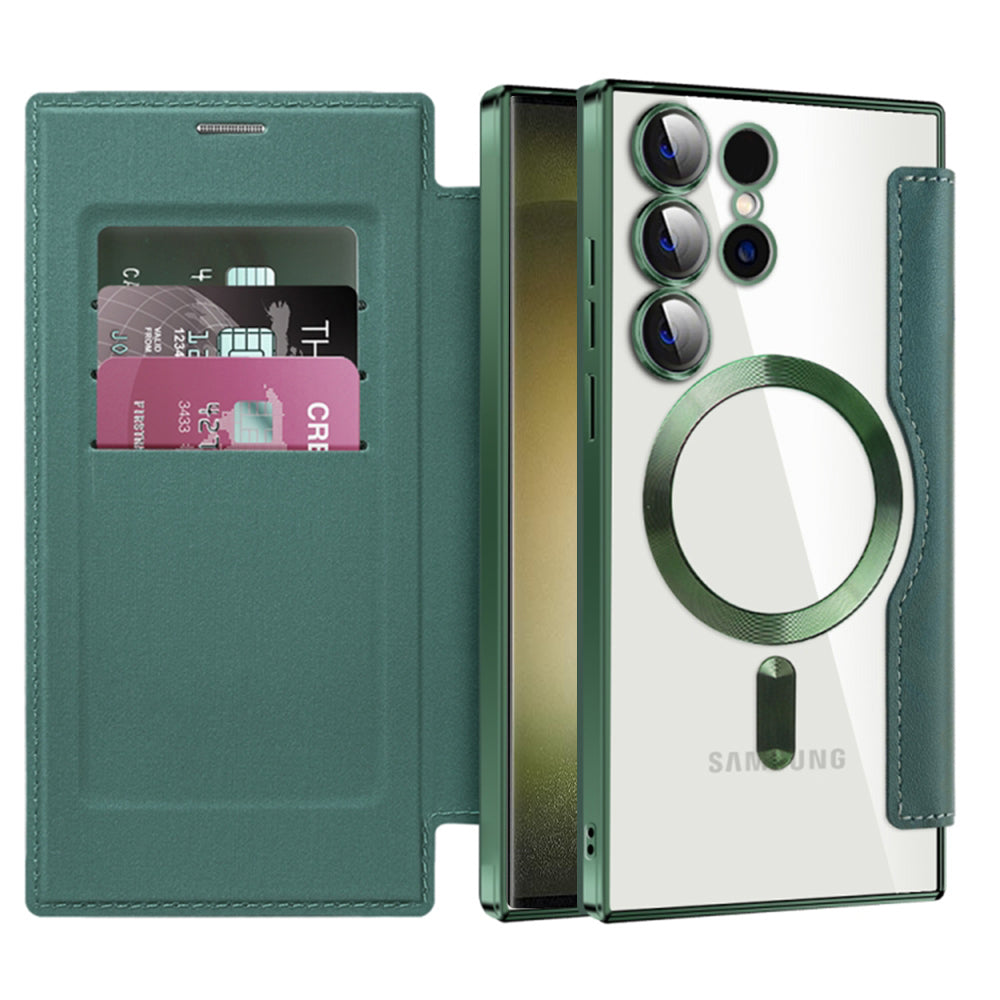 Coque MagSafe pour Samsung Galaxy S23 Ultra S918, Techsuit, SmartMag Book, Vert