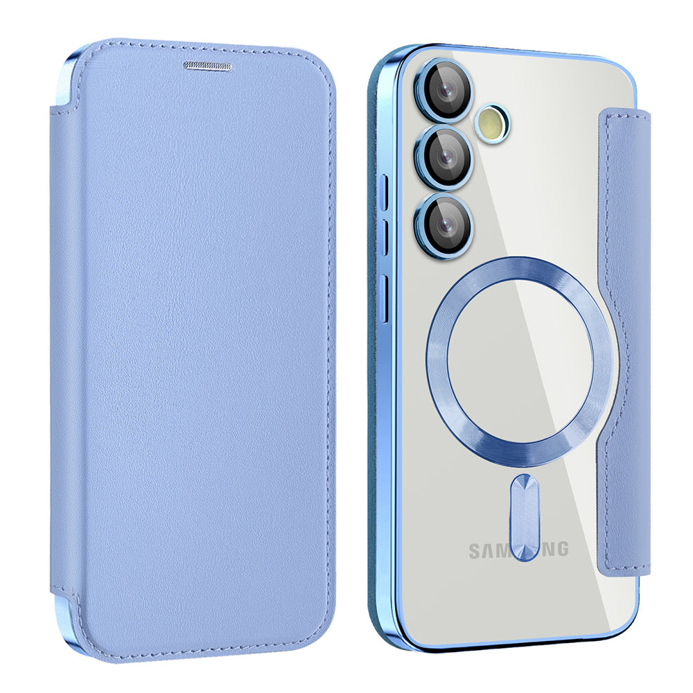 Coque MagSafe pour Samsung Galaxy S24 FE S721, Techsuit, SmartMag Book, Bleu