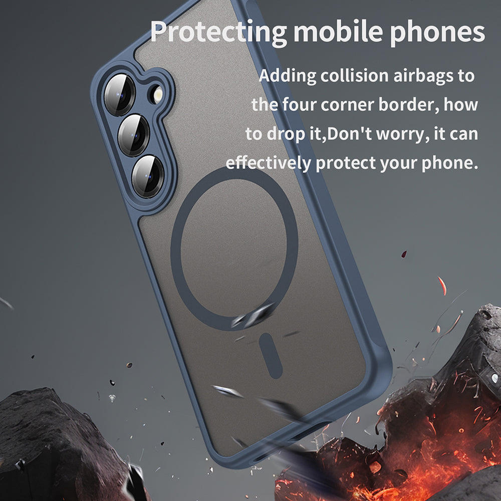 Coque MagSafe pour Samsung Galaxy S24+ S926, Techsuit, HaloFrost II, Bleu marine