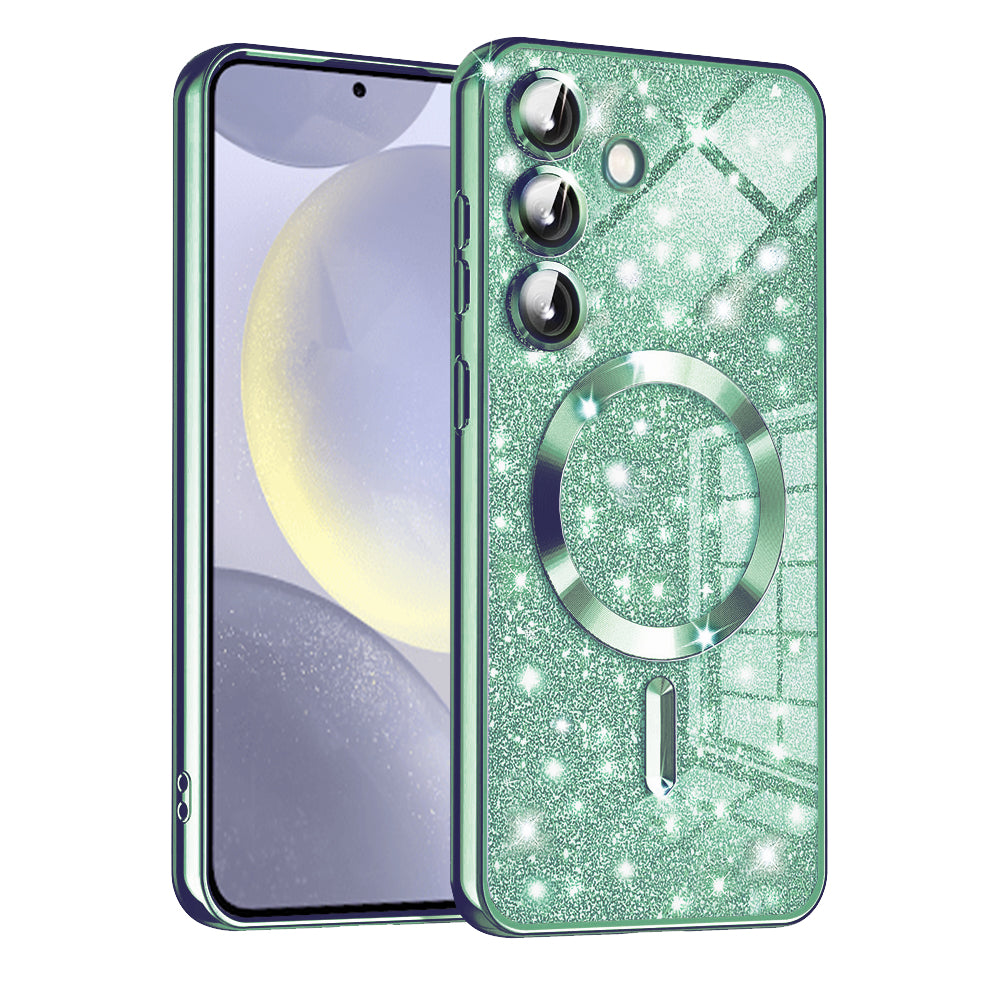 Coque MagSafe pour Samsung Galaxy S24+ S926, Techsuit, Luxury Glitter, Vert Clair