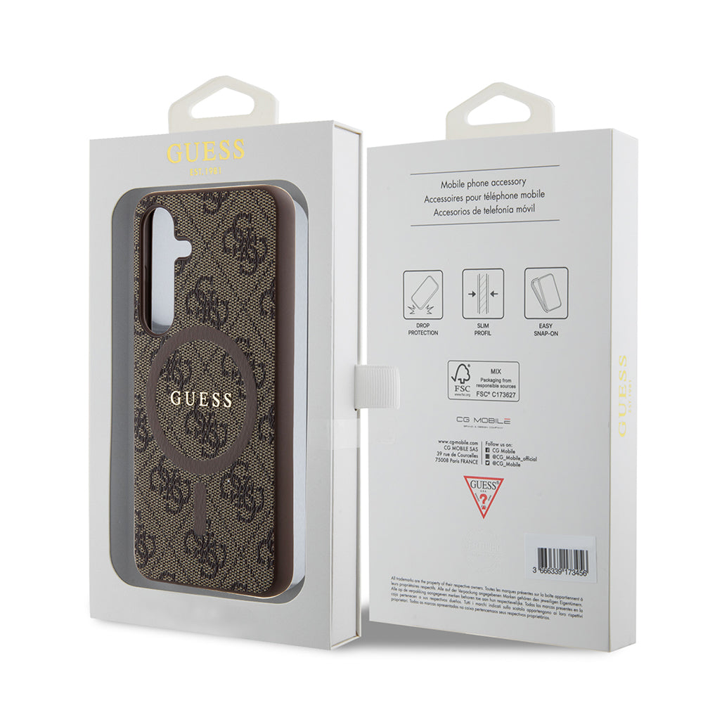 Housse MagSafe pour Samsung Galaxy S24 S921, Guess, Collection 4G, Marron