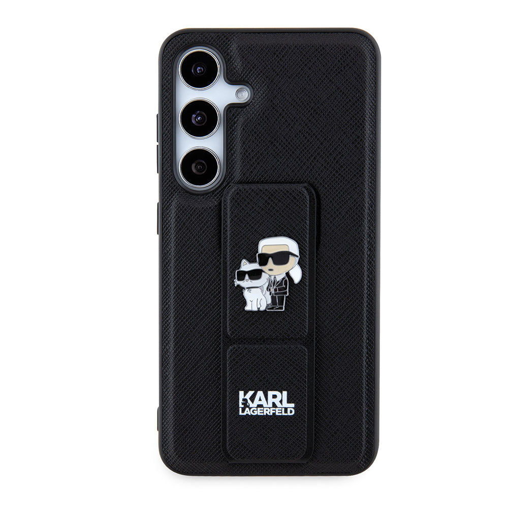 MagSafe Hülle für Samsung Galaxy S24 S921, Karl Lagerfeld, Saffiano Gripstand Karl & Choupette, Schwarz