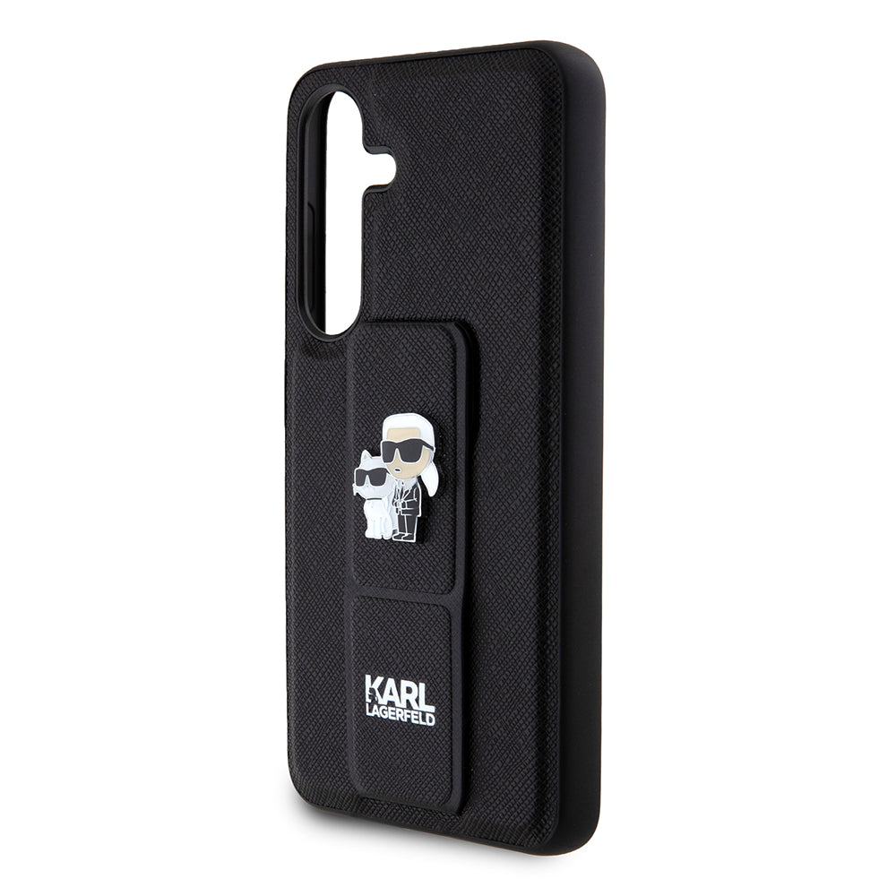 MagSafe Hülle für Samsung Galaxy S24 S921, Karl Lagerfeld, Saffiano Gripstand Karl & Choupette, Schwarz