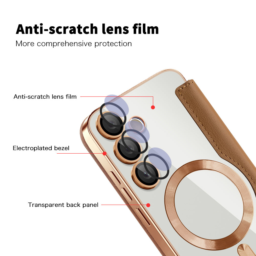 Coque MagSafe pour Samsung Galaxy S24 S921, Techsuit, SmartMag Book, Marron