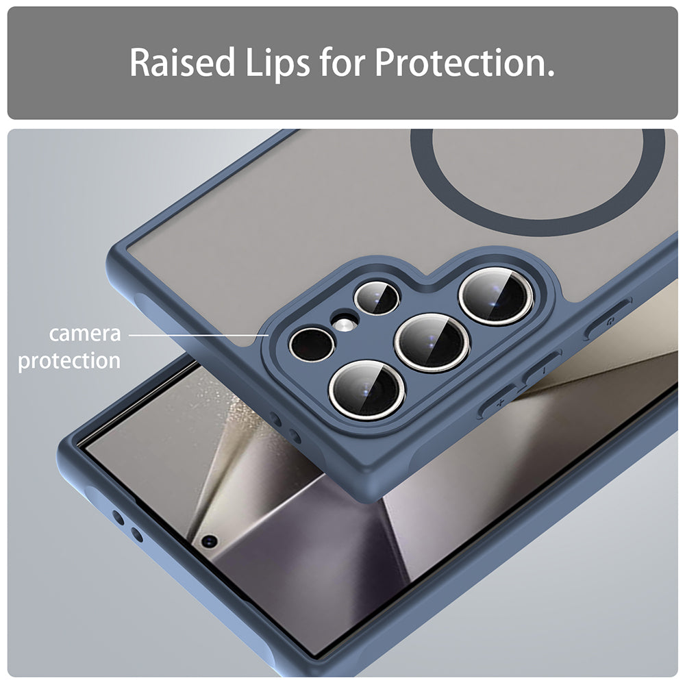 Coque MagSafe pour Samsung Galaxy S24 Ultra S928, Techsuit, HaloFrost II, Bleu marine