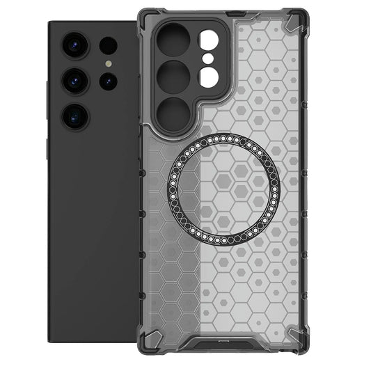 Coque MagSafe pour Samsung Galaxy S24 Ultra S928, Techsuit, HoneyComb Shield, Noire