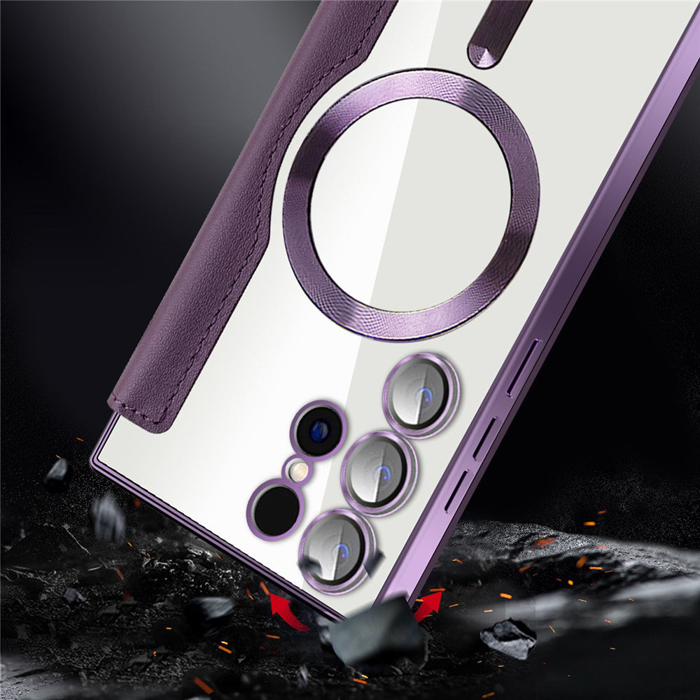 Coque MagSafe pour Samsung Galaxy S24 Ultra S928, Techsuit, SmartMag Book, Gris