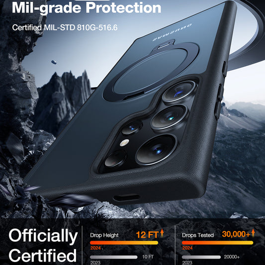 Coque MagSafe pour Samsung Galaxy S24 Ultra S928, Torras, Ostand Spin, Noire
