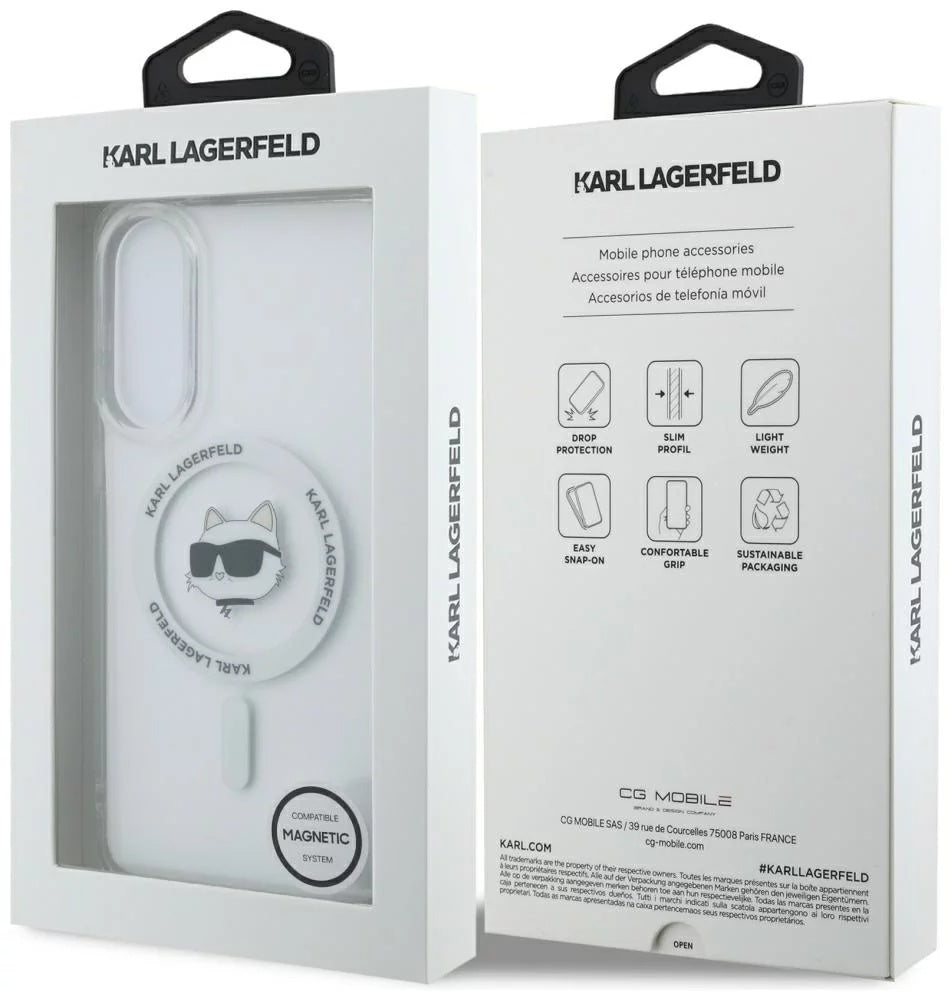 Coque MagSafe pour Samsung Galaxy S25 Edge S937, Karl Lagerfeld, IML Choupette's Head, Blanche